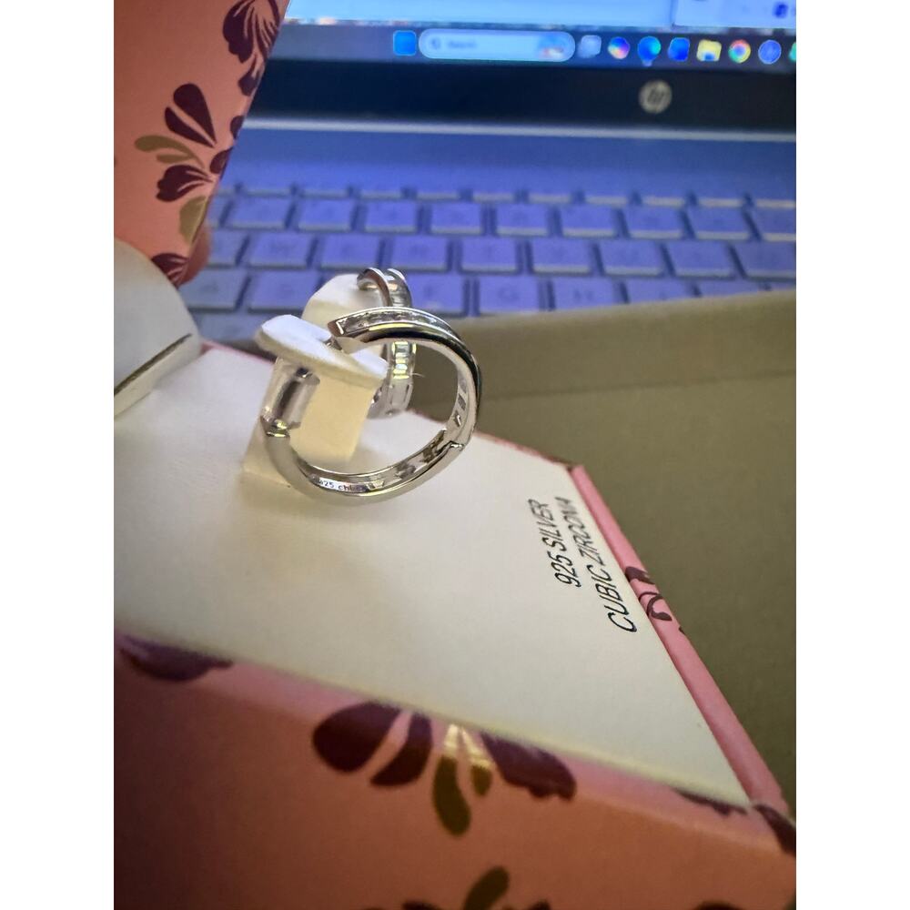 Charlotte & Lexi 925 Sterling Silver Baguette CZ Hoop Earrings New in Box - Picture 5 of 7